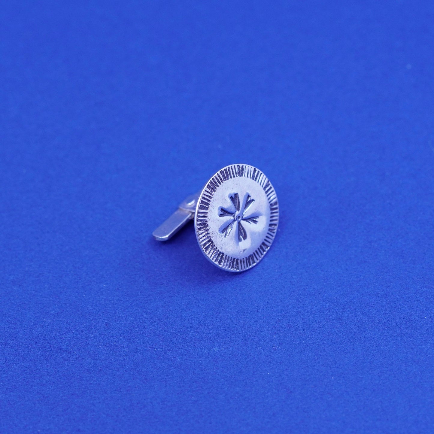 sterling silver Handmade cufflinks, antique Mexico round flower 925 cuff links