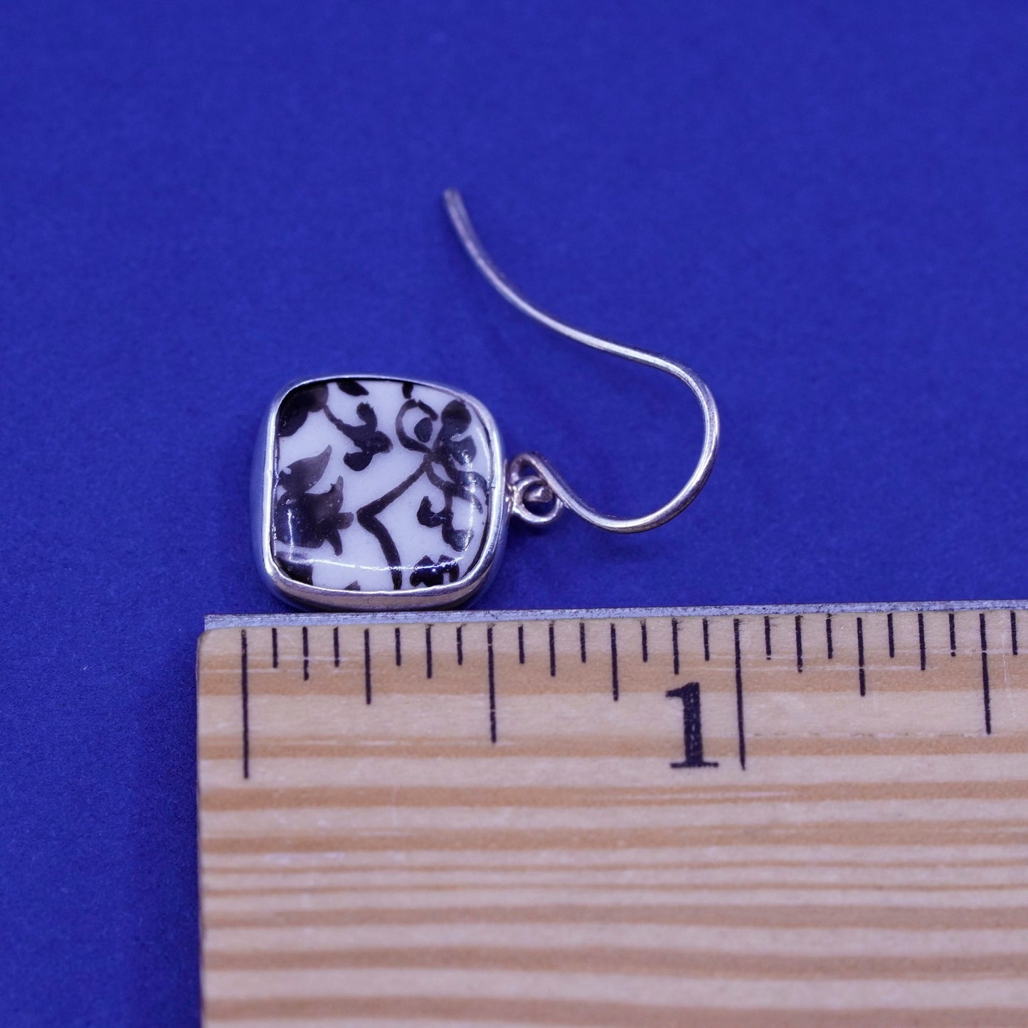 Vintage Sterling 925 silver earrings with broken porcelain China flower drops