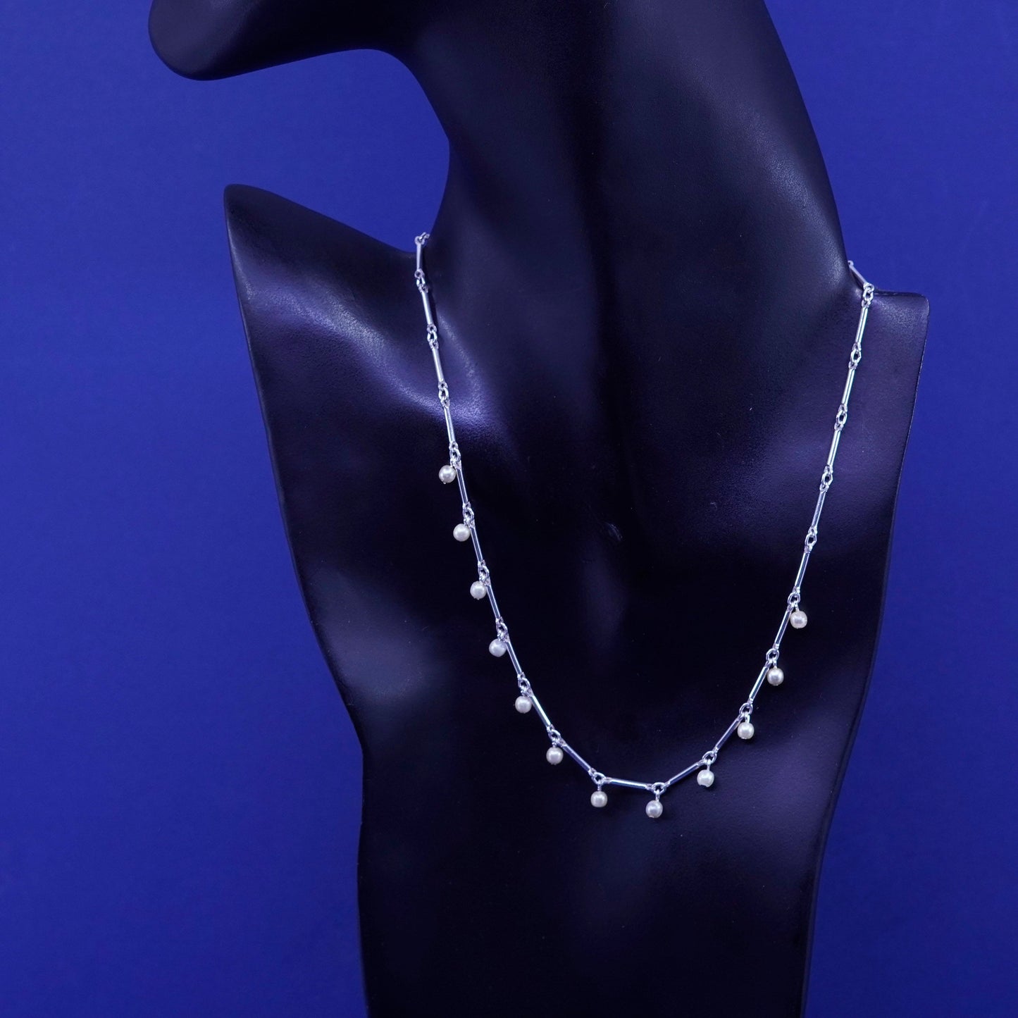 16”, 999 fine silver Sterling handmade necklace, bar chain w/ freshwater pearl