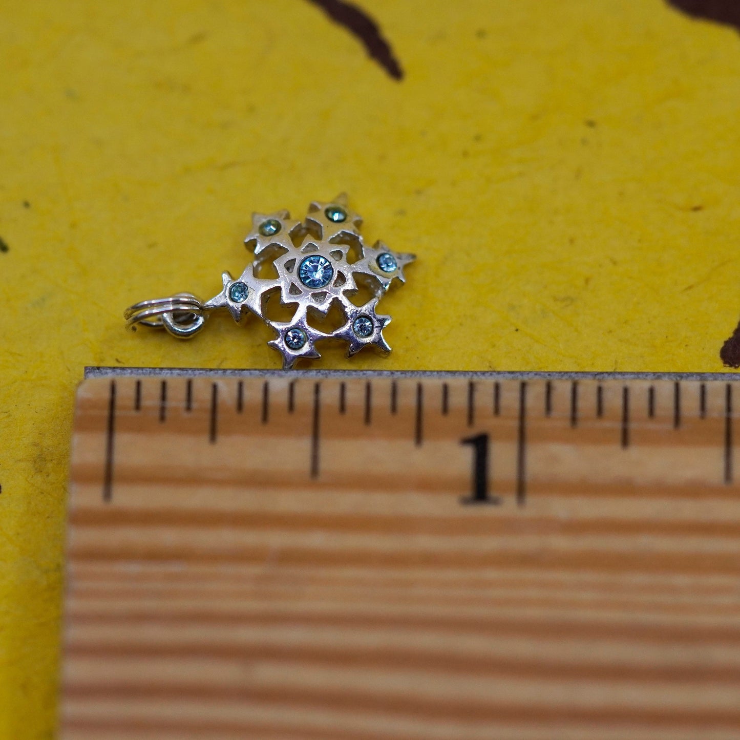 Vintage Sterling silver handmade charm, 925 snowflake pendant with blue crystal