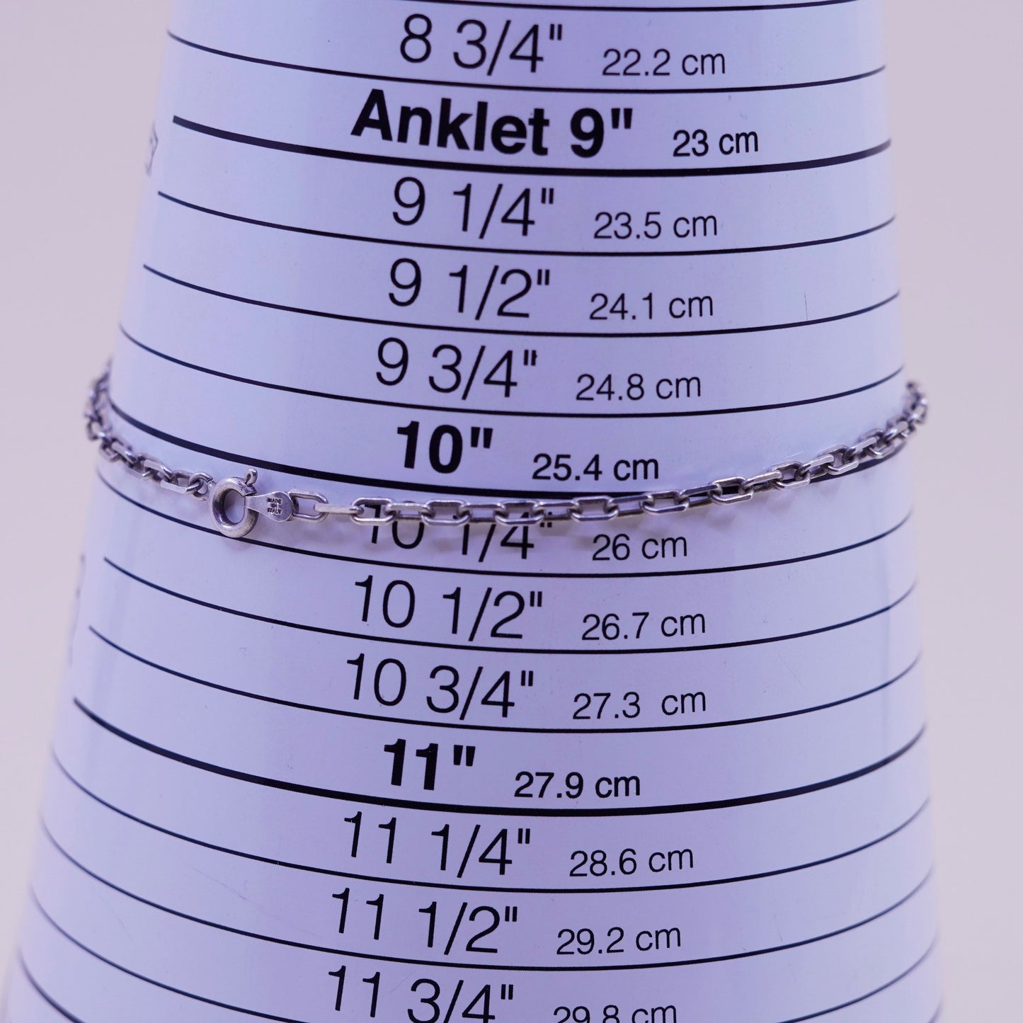 10.25”, sterling silver handmade bracelet, 925 oval elongated link chain anklet