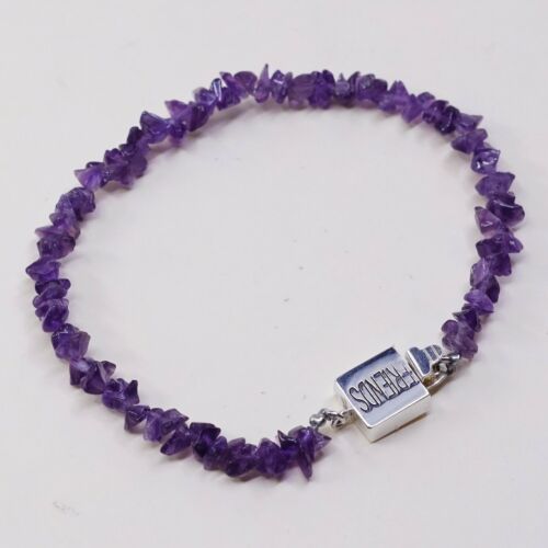 7”, Vtg Sterling 925 Silver Handmade Bracelet W/ Amethyst Nuggets N “friends”