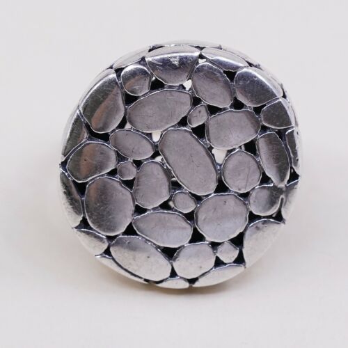 Sz 6, Vtg Pebble Textured Sterling 925 Silver Handmade Statement Ring, Stamped