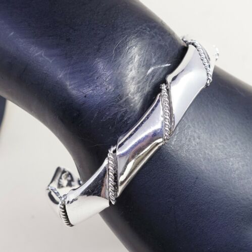 6.75”, Vtg 925 Sterling Silver Handmade Twisted Cuff Bangle Bracelet Cuff
