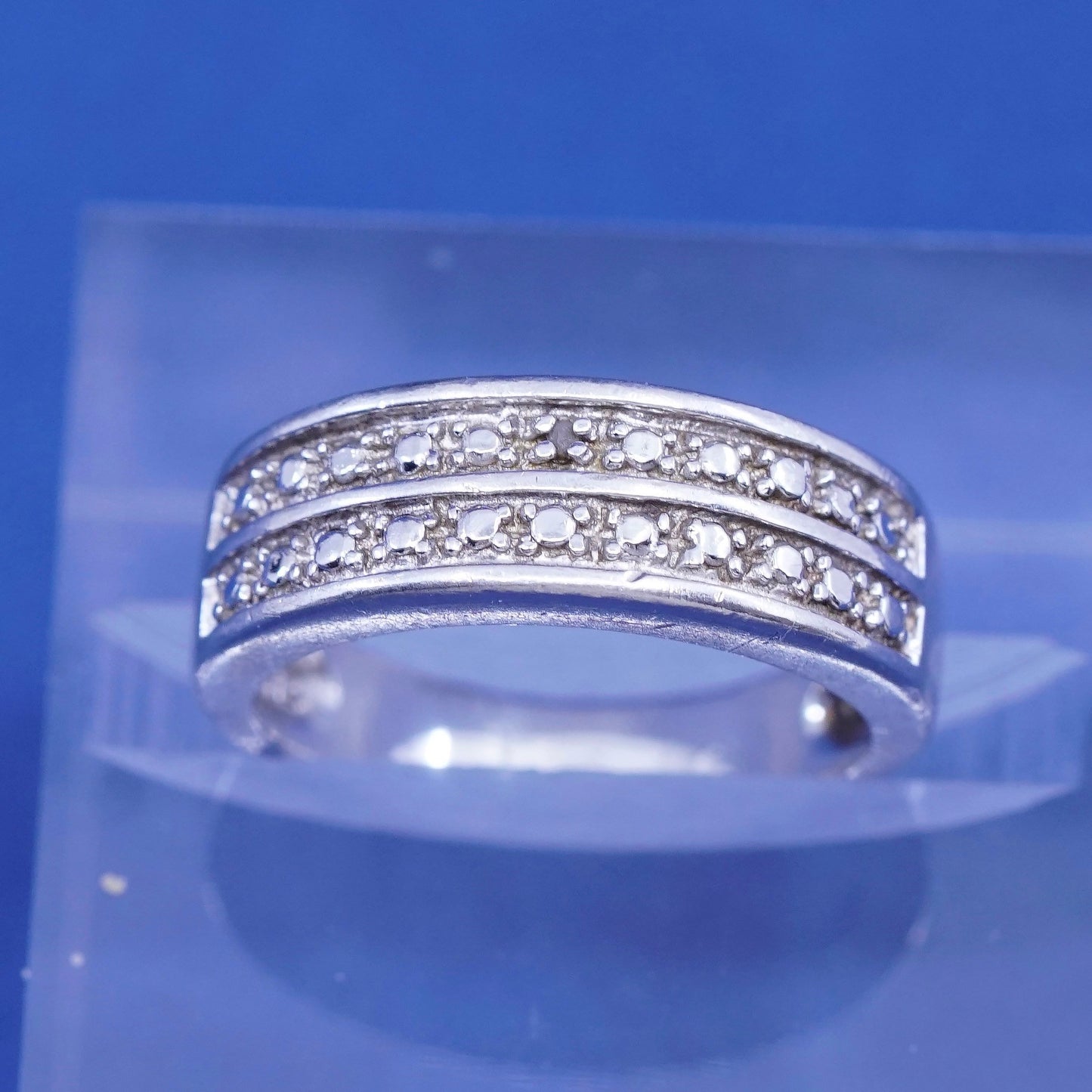 Size 6, vintage Sterling silver handmade ring, 925 band with diamond