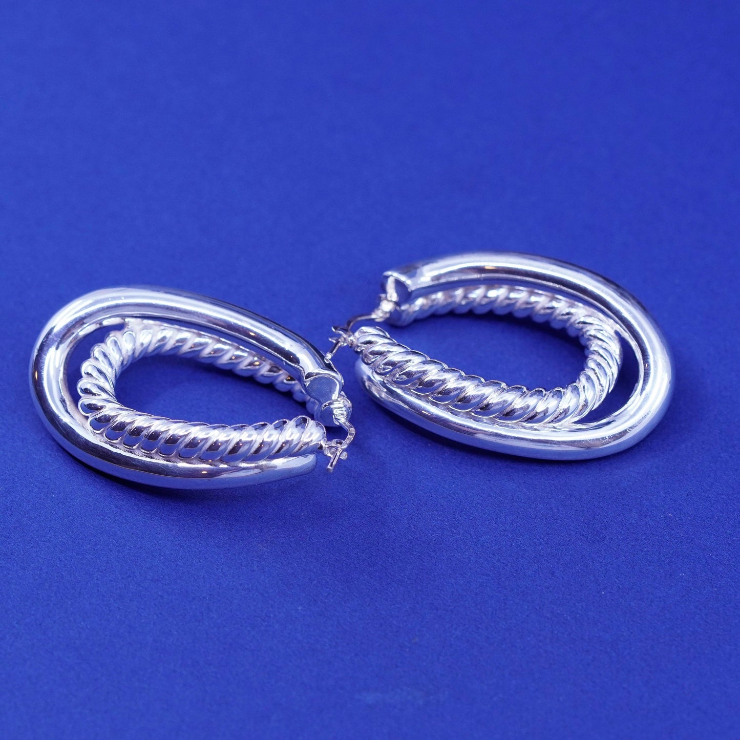 1.5”, Italy Sterling silver handmade earrings, cable 925 entwined hoops, huggie