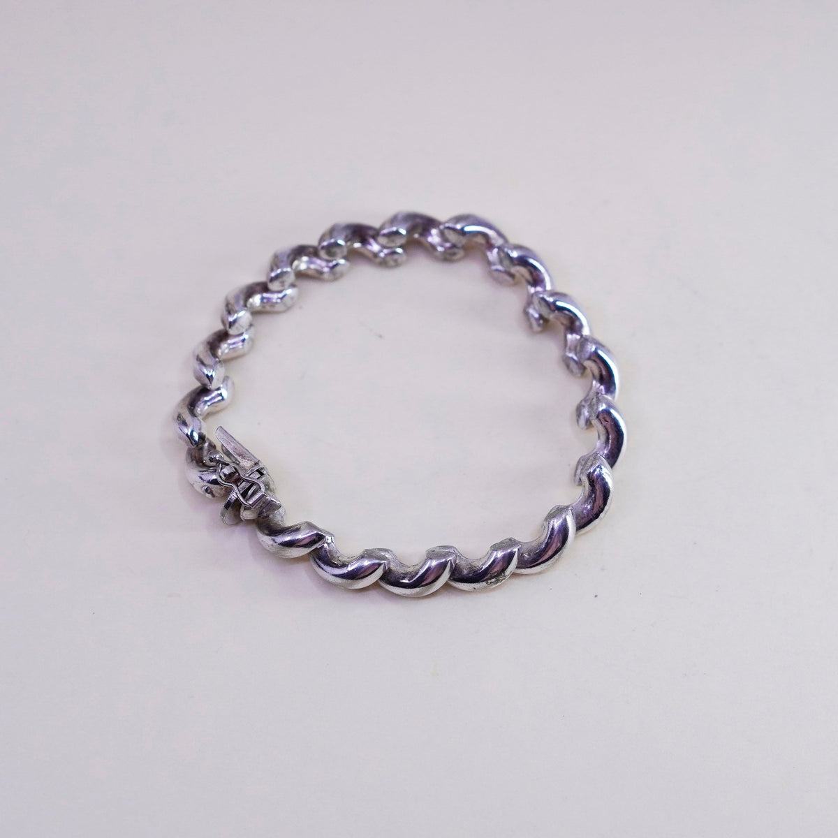 6.75” 12mm, Vintage Italy sterling silver tennis bracelet, 925 San Marco chain