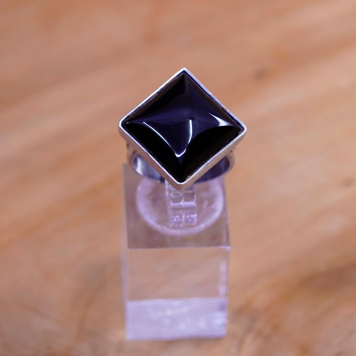 Size 7.25, vintage Sterling 925 silver handmade ring with square obsidian