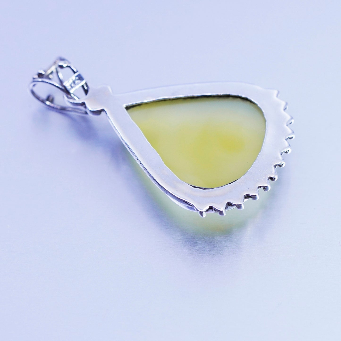 antique sterling 925 silver pendant with teardrop grapestone prehnite and beads