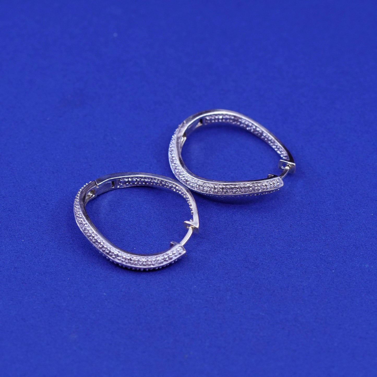 1”, Vermeil gold Sterling silver earrings, curvy 925 hoops, huggie diamond