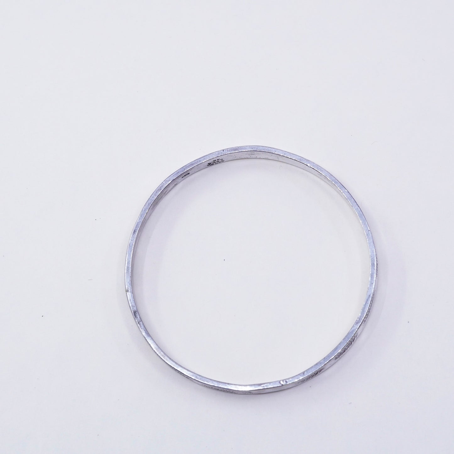 8”, vintage sterling 925 silver handmade leaf textured bracelet, bangle