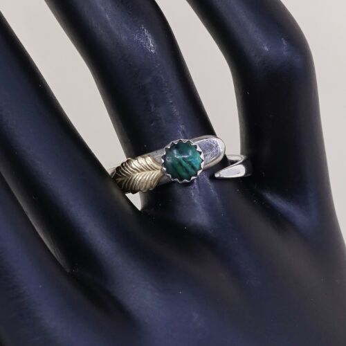 Size 8, Vintage Two Tone Open Ring, Silver Tone W/ Brass Leaf And Abalone