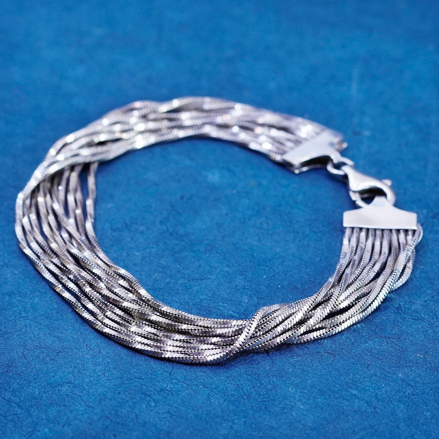 6.75”, vintage Sterling silver handmade bracelet, 925 multi strands snake chain