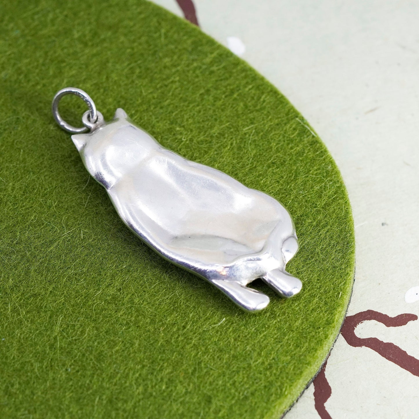 Vintage Sterling silver handmade pendant, 925 kitty cat