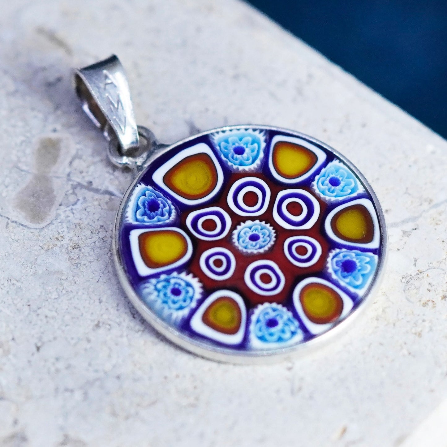 vtg handmade sterling 925 silver tag pendant multiciori authentic murano glass
