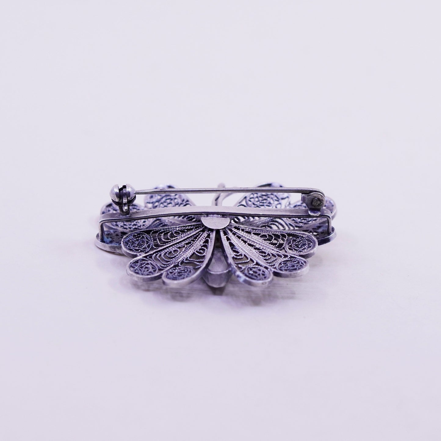 Holland Delft Windmill .925 Sterling Silver filigree Bezel butterfly Pin Brooch