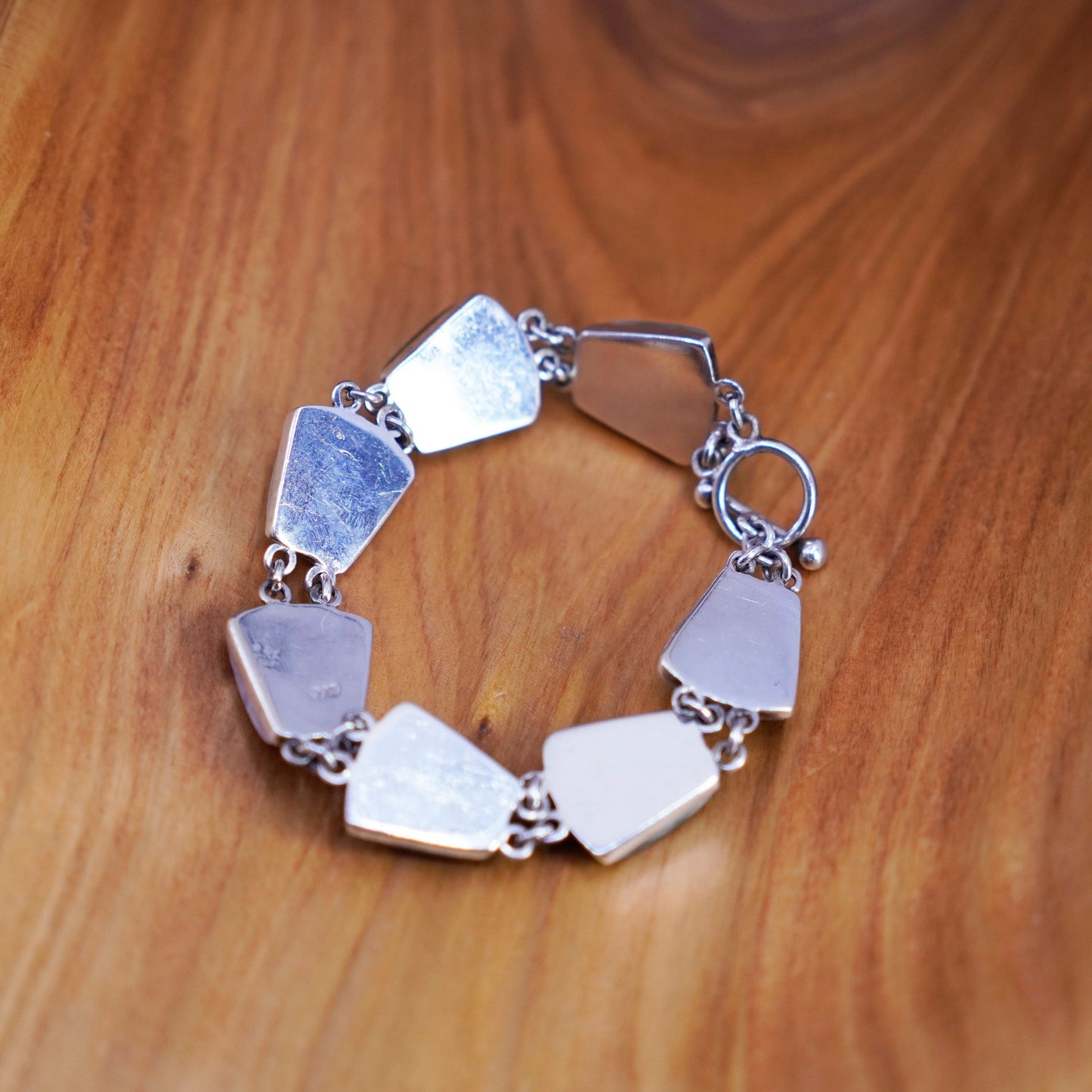 7”, vintage Sterling 925 silver handmade bracelet with various jade carnelian