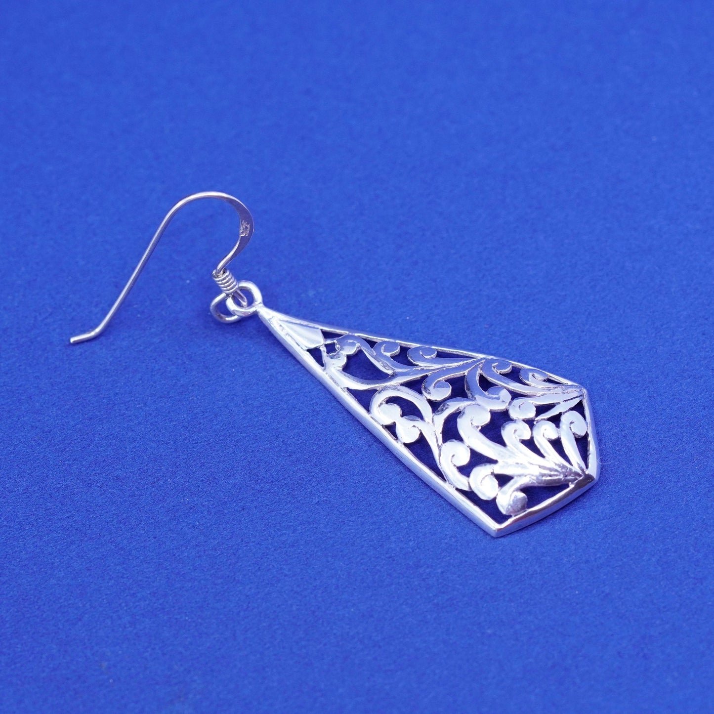 Vintage sterling silver handmade earrings, 925 filigree teardrop drop