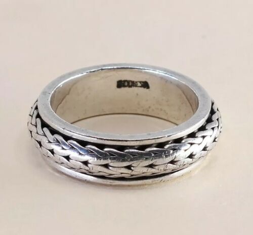 Size 12.5, Vtg Sterling Silver handmade Spinner Ring. 925 band w/ cable Textured