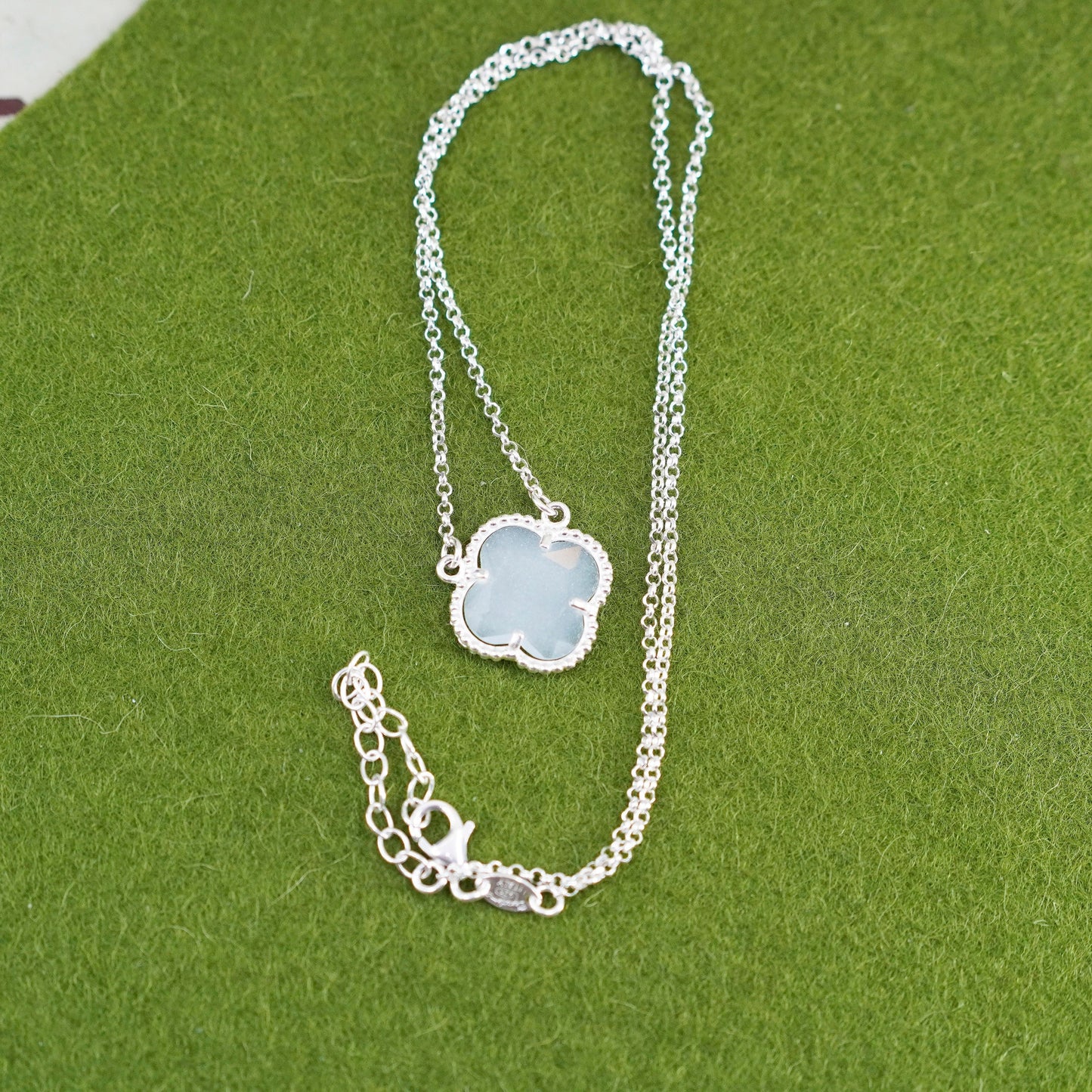 16+2”, dyadema sterling silver necklace, 925 circle chain lucky clover Pendant