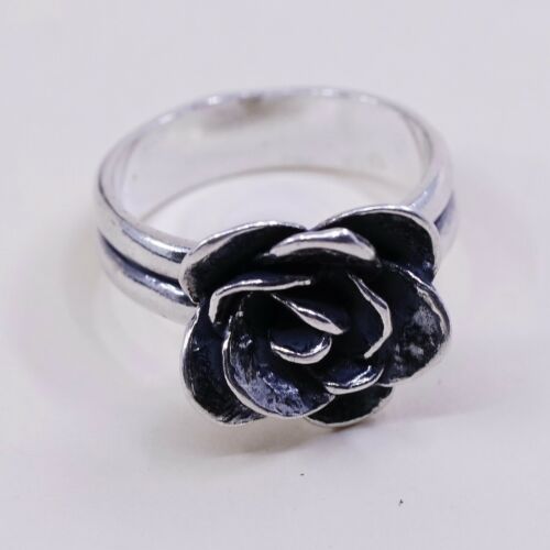 Size 7.25, Silpada Oxidized Sterling Silver Rose Bud Flower Band Ring R2207
