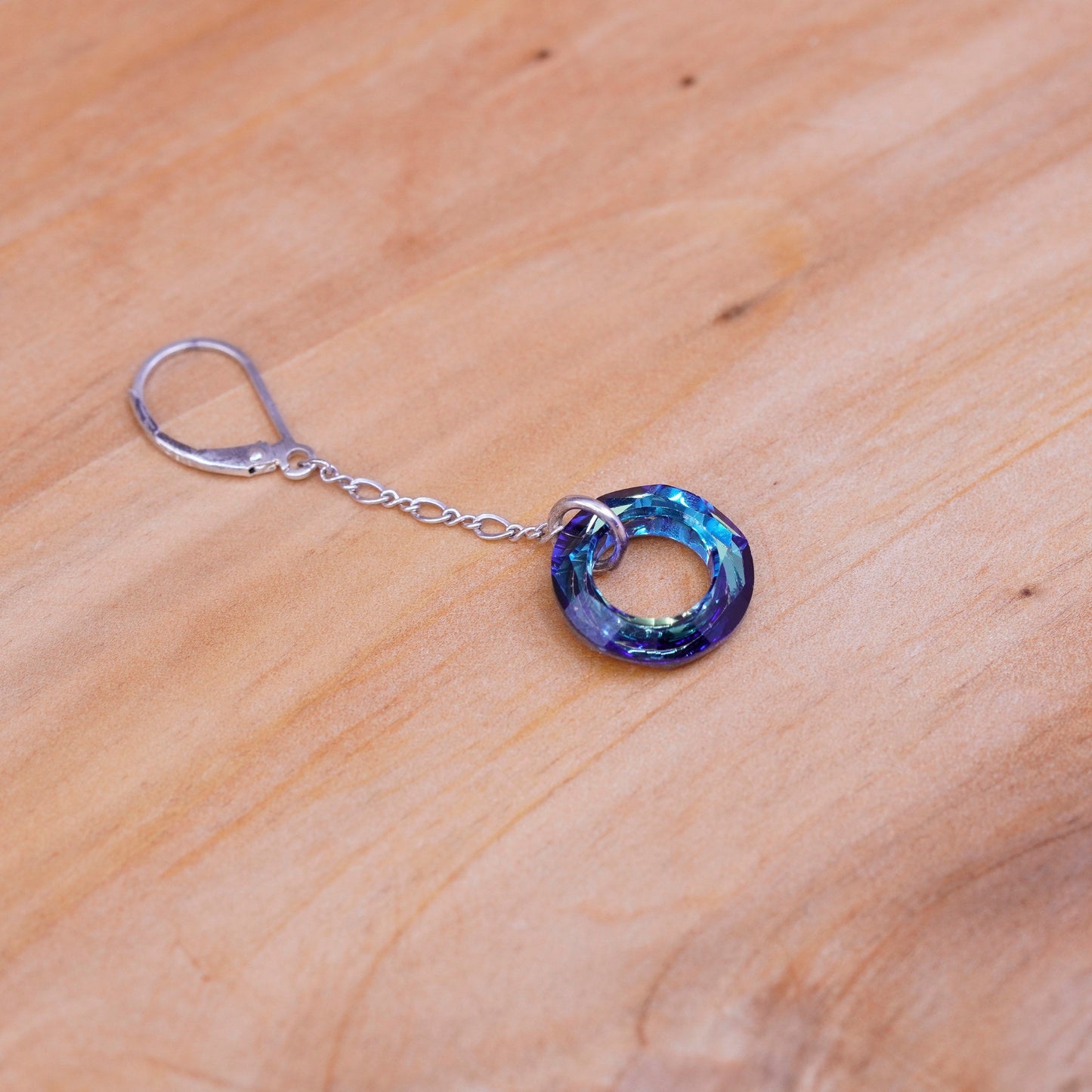 Vintage Sterling silver handmade earrings, 925 hooks with circle blue crystal