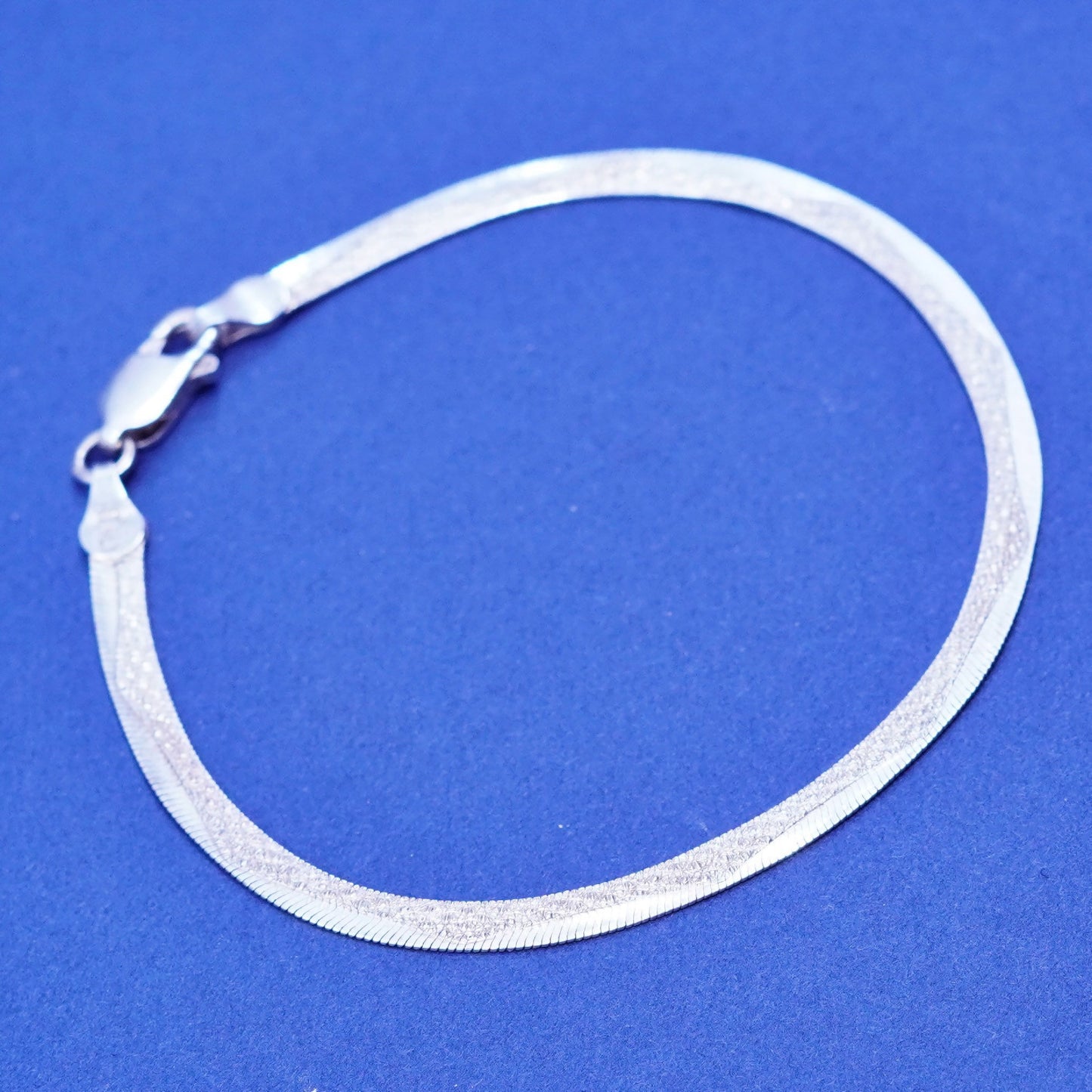 7.25”, vintage Sterling silver handmade bracelet textured 925 herringbone chain