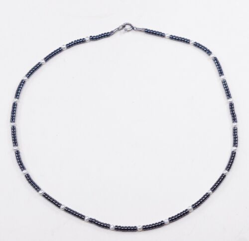 Southwestern Native American Heishi Necklace, Hematite W/ Pearl N 925 Sterling