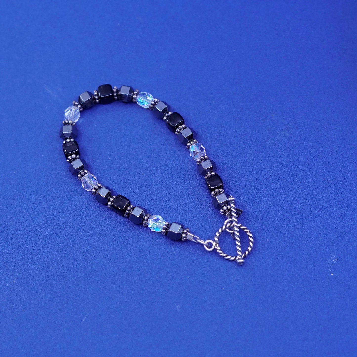 6.75”, Silpada B0869 Sterling 925 silver bracelet w/ Hematite Clear Crystals