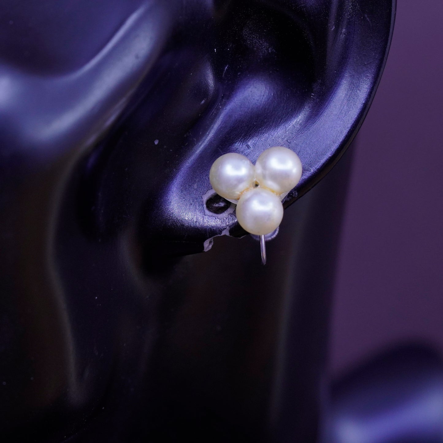 Vintage Sterling 925 silver screw handmade earrings with pearl