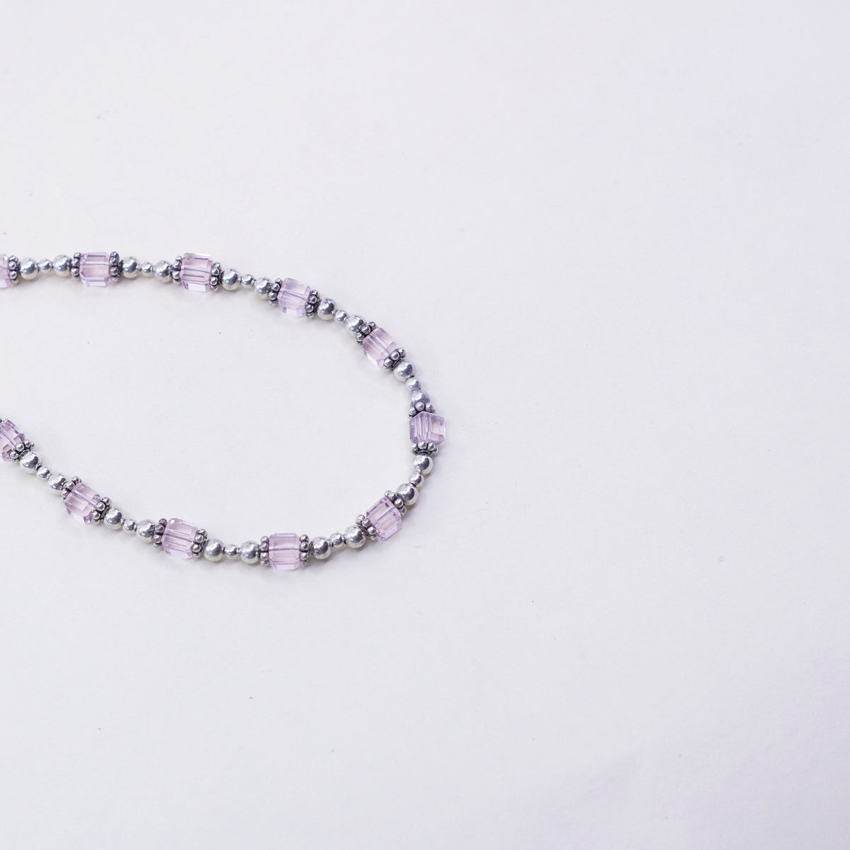 7.5”, Vintage Sterling 925 silver bracelet with pink crystals beads