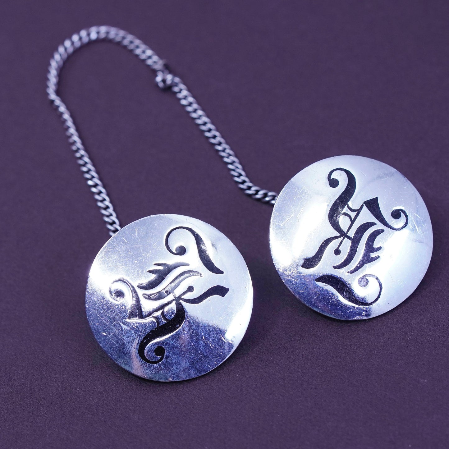 mexico Hecho En Sterling 925 silver jewelry, collar clips with enamel initial