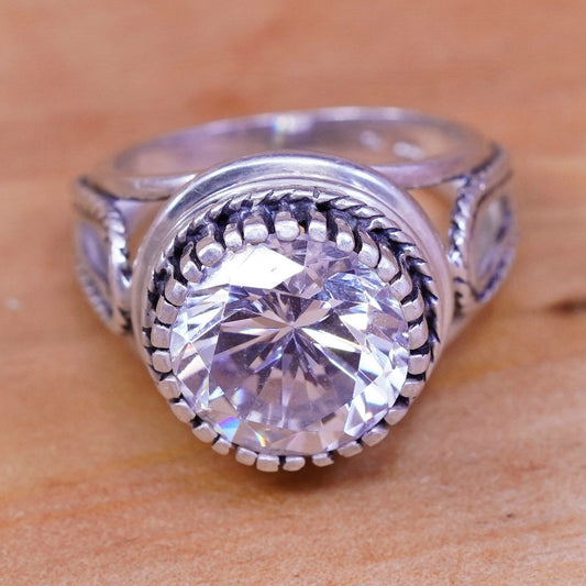 Size 7.75, vintage Sterling silver handmade ring, 925 engagement band with cz