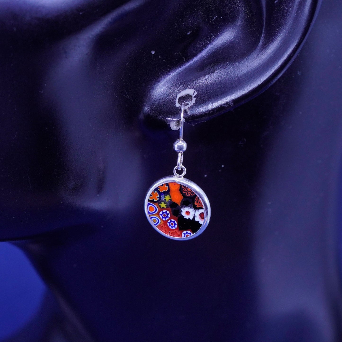 Vintage sterling 925 silver handmade earrings with red Murano glass
