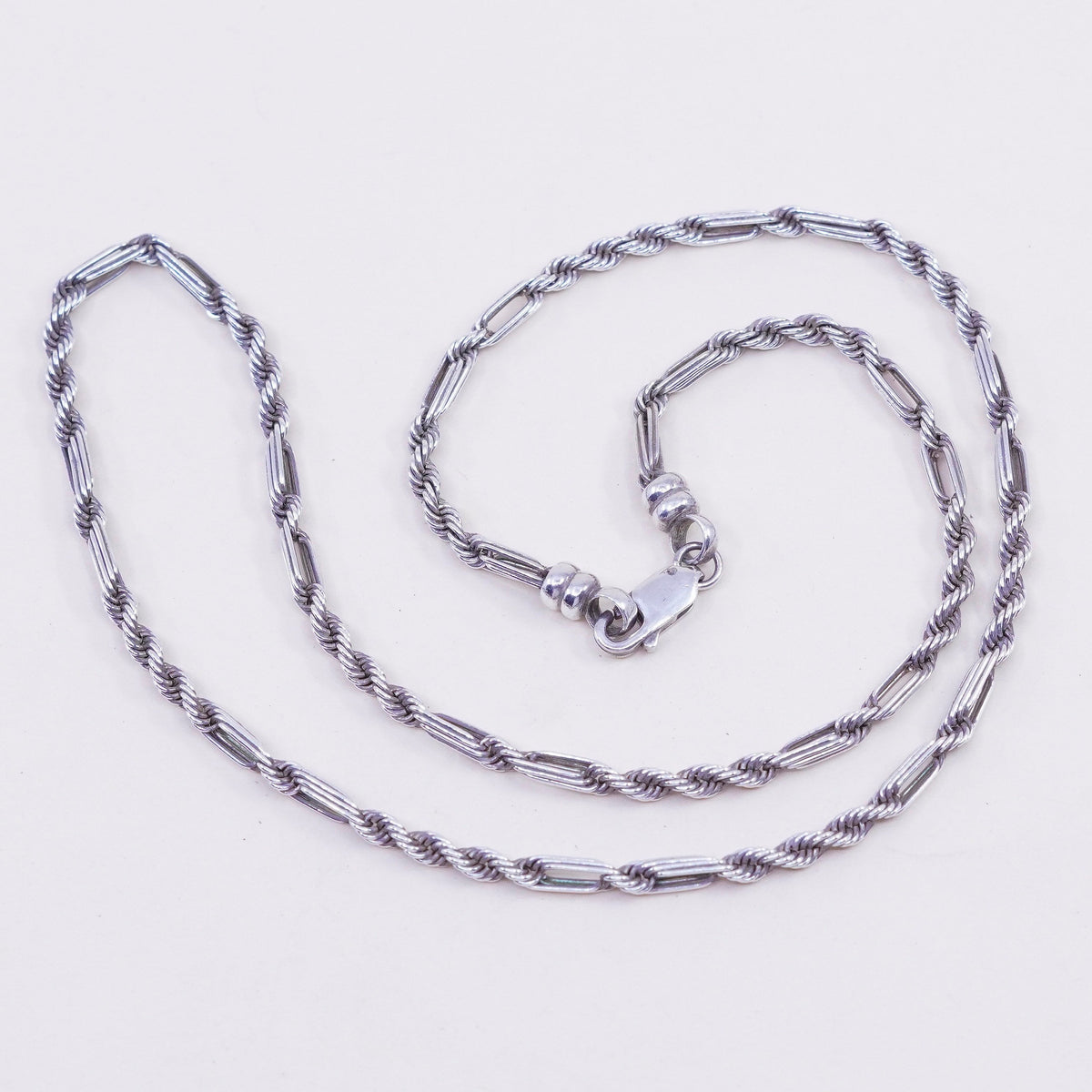 18”, 3mm, Vintage Peru sterling 925 silver elongated chain, necklace