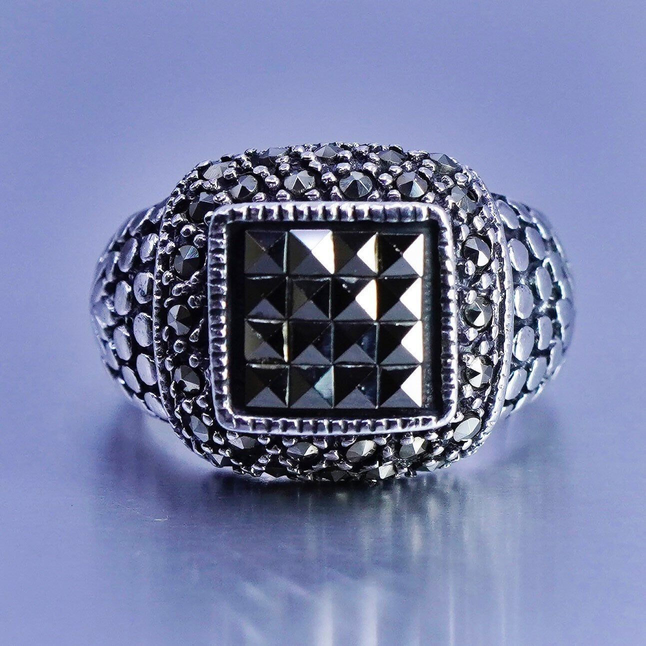 Size 5.5, southwestern Sterling 925 silver handmade ring, band with marcasite