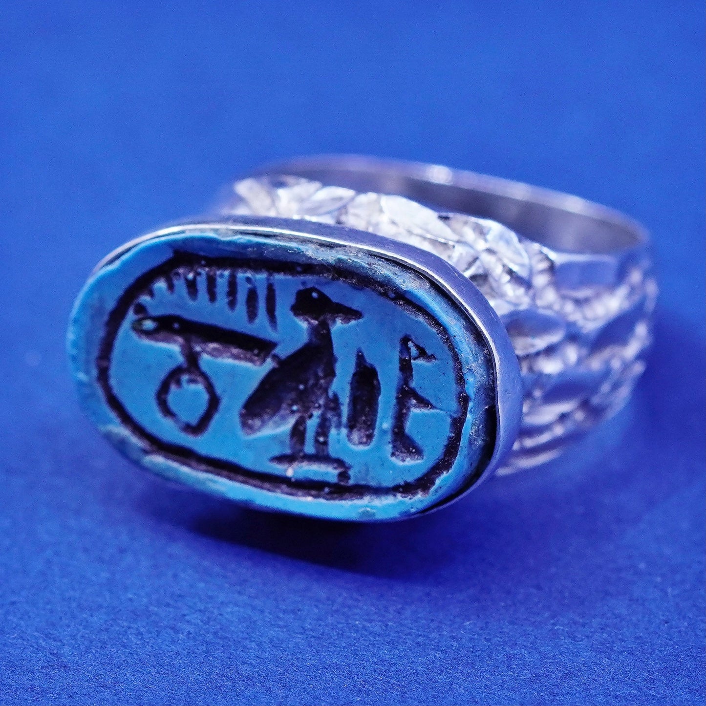 Size 8.5, vintage Mexico Sterling 925 silver handmade ring with turquoise bird