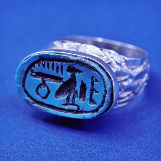 Size 8.5, vintage Mexico Sterling 925 silver handmade ring with turquoise bird