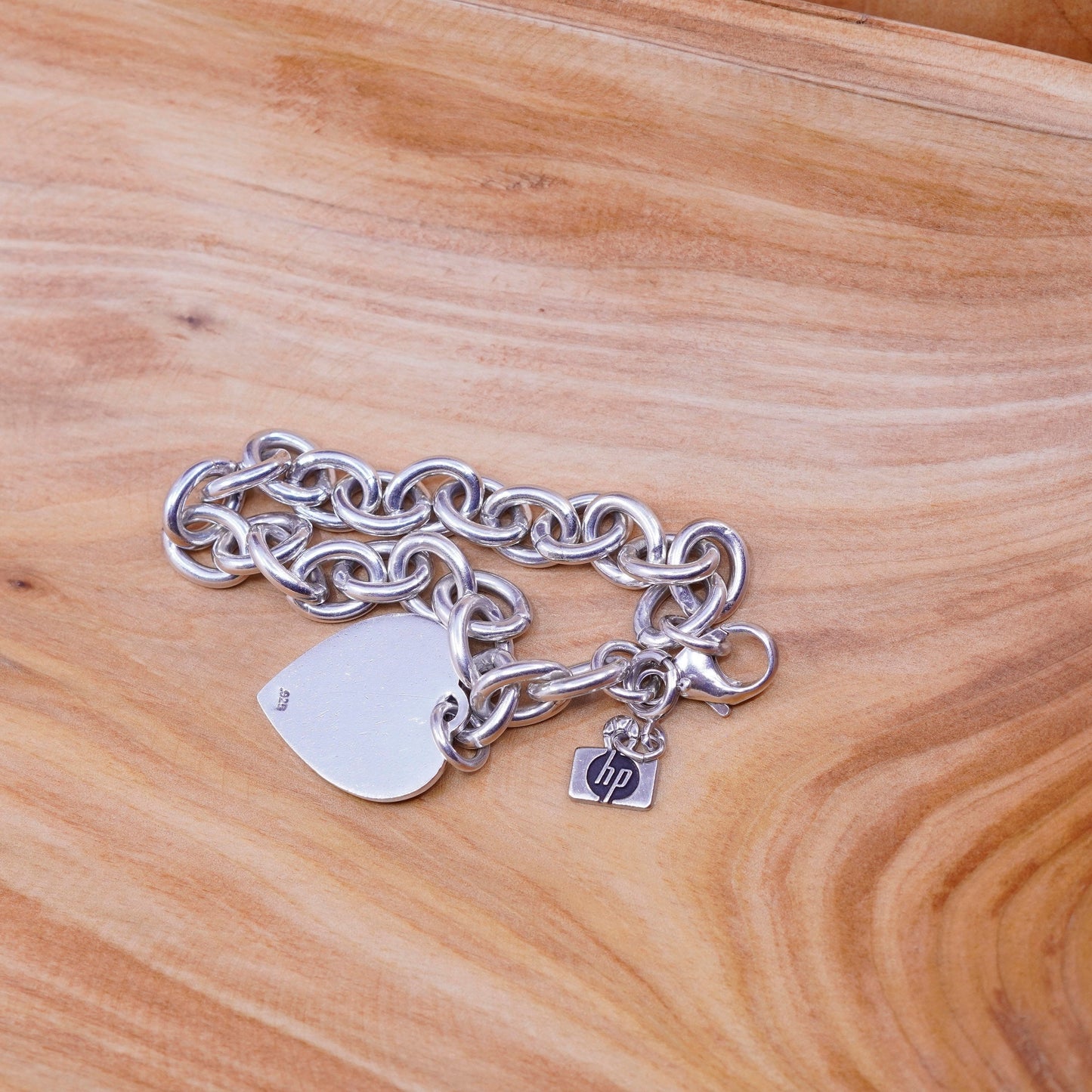 6.75”, Sterling silver handmade charm bracelet, 925 circle chain heart charm