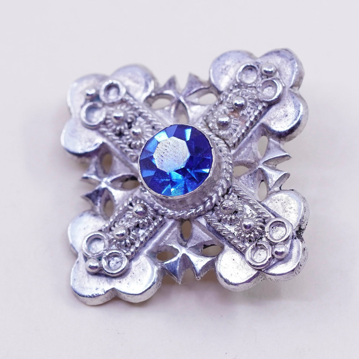 Vintage Sterling silver handmade brooch, 800 Jerusalem cross pendant