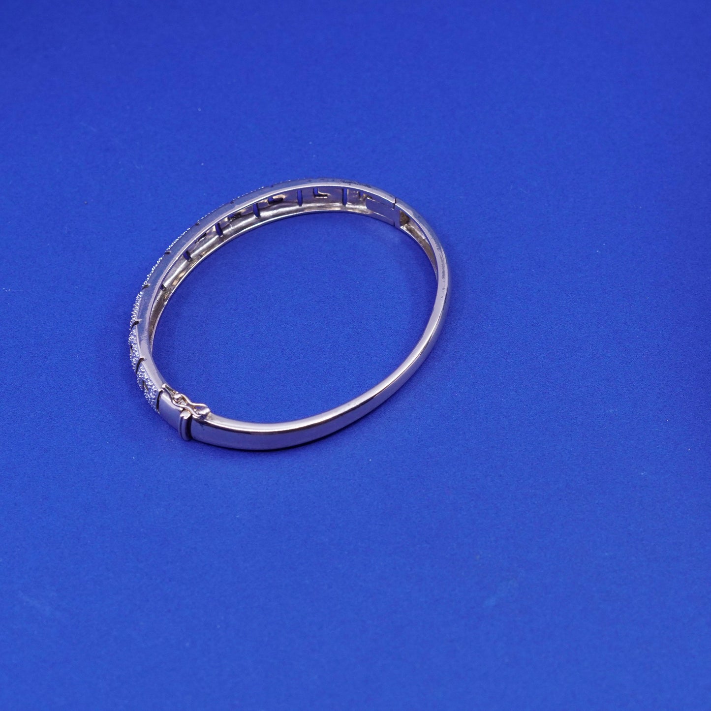 7.25”, vermeil gold over sterling silver bracelet, 925 hinged bangle w/ diamond