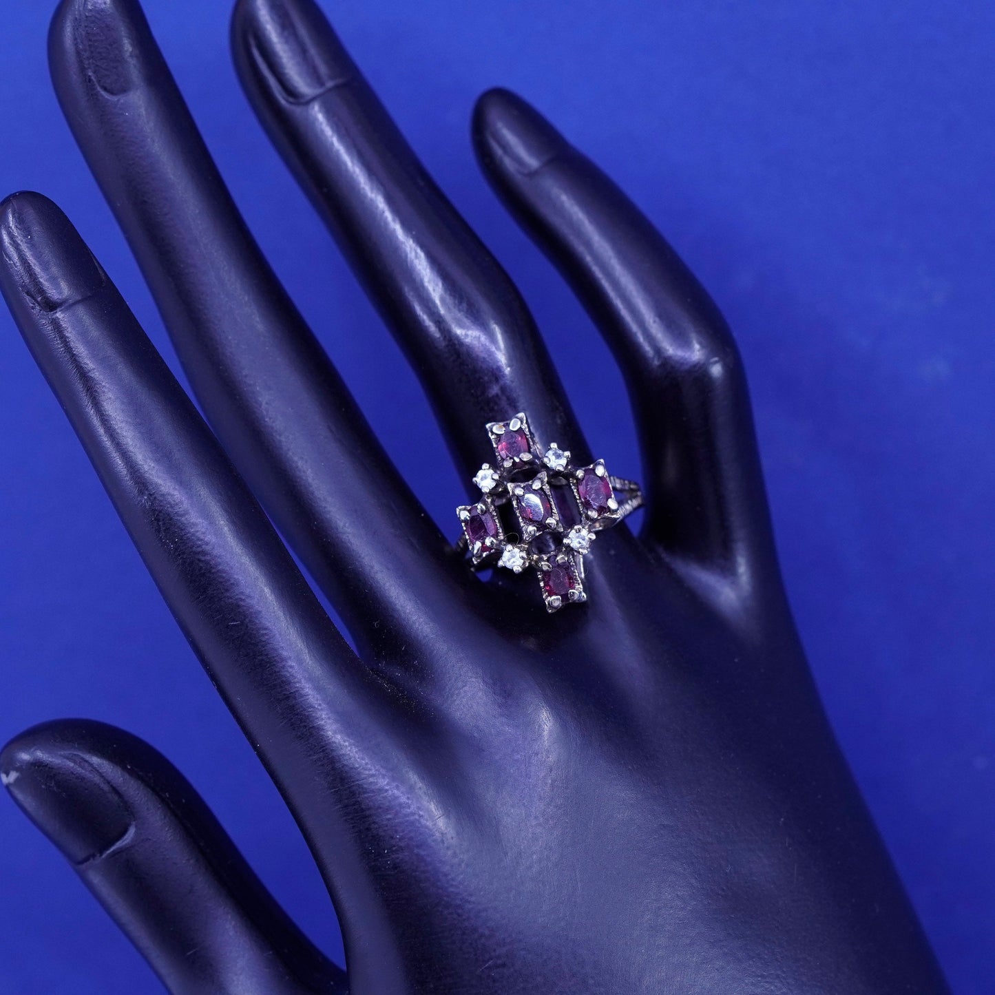 Size 9, vintage vermeil gold over sterling 925 silver ring with ruby and Cz