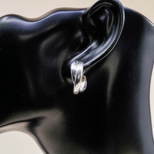 0.75”, Vtg Sterling Silver Hoops, solid 925 silver simple, Entwined earrings