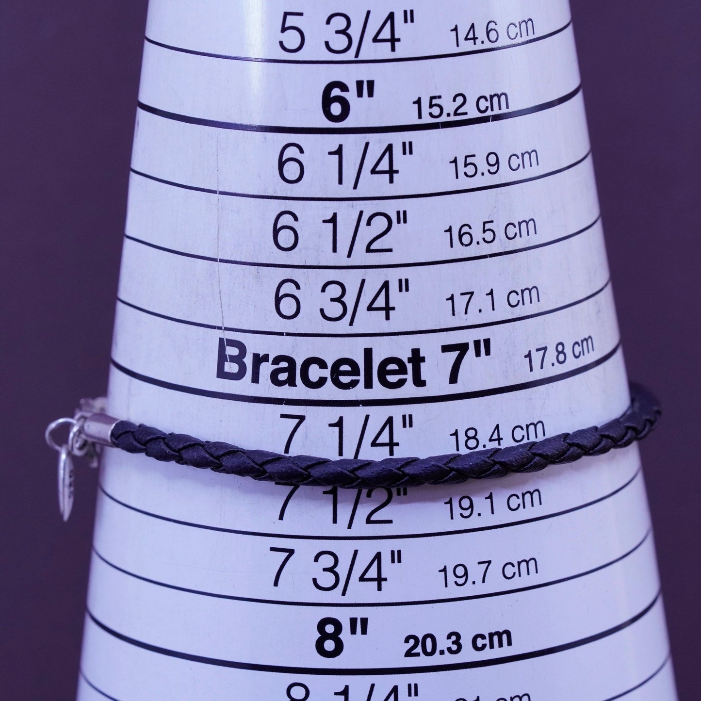 7.5”, vintage braided woven leather bracelet with sterling 925 clasp