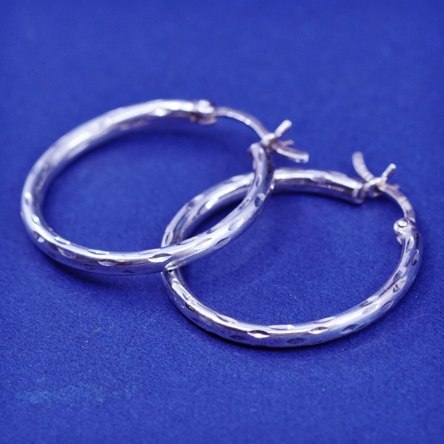1”, vintage Sterling silver handmade earrings, textured 925 hoops, huggie
