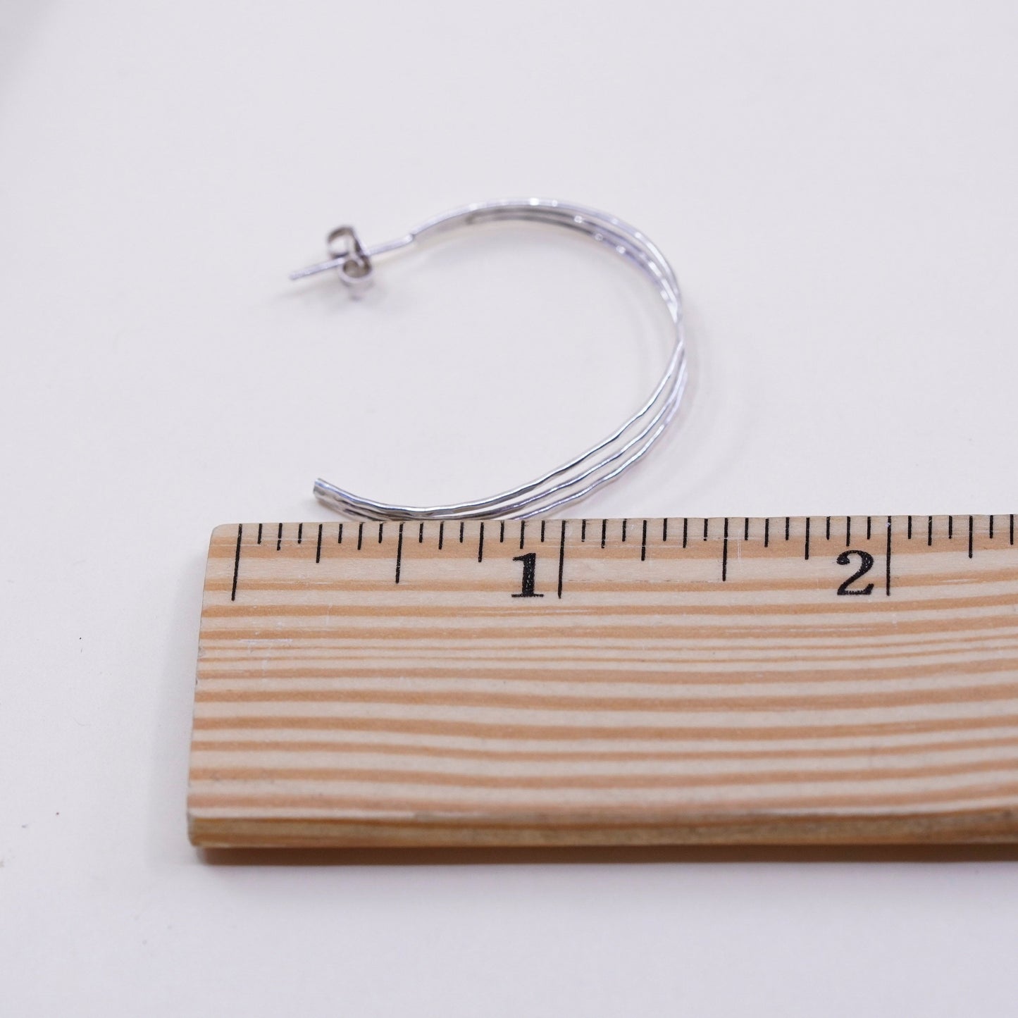 1”, Vintage sterling silver loop earrings, fashion minimalist primitive hoops