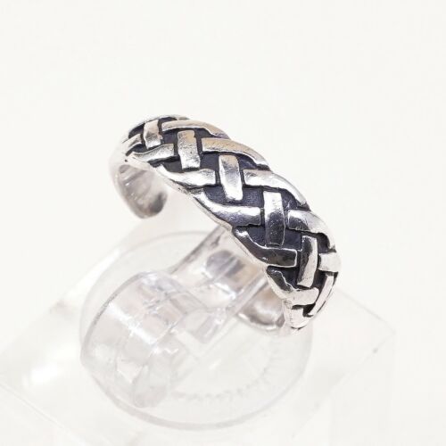 Size 2.75, Vtg Sterling Silver handmade open end Ring. 925 Band W/ Woven Texture