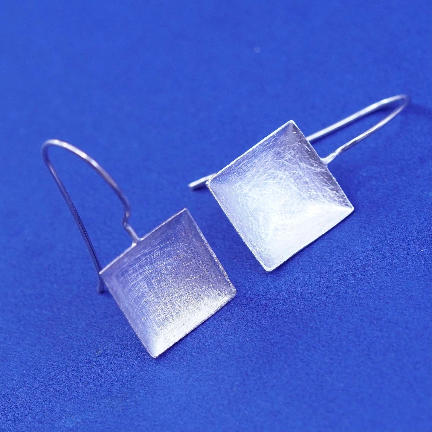 Vintage sterling silver handmade earrings, 925 textured square, silver tested