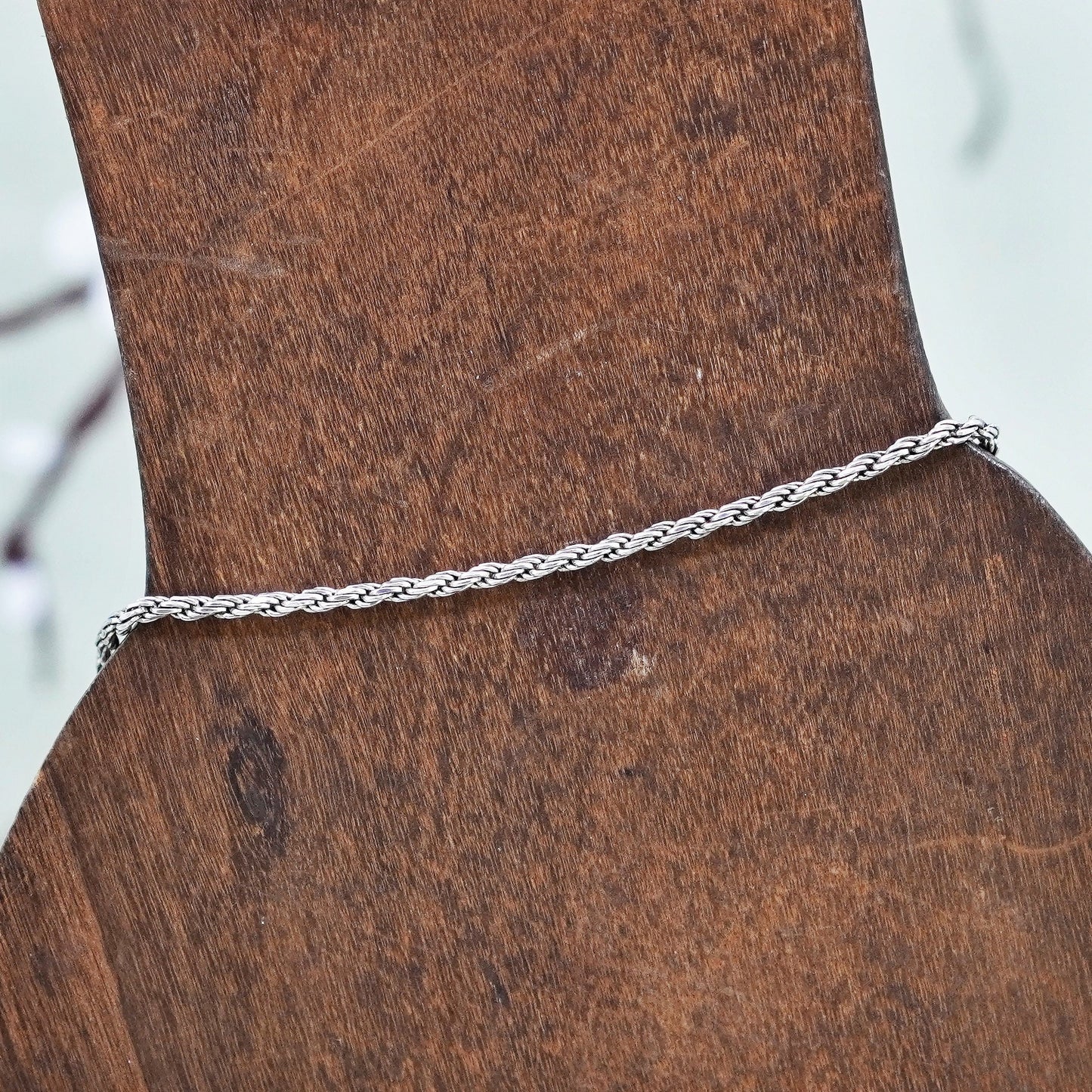 9”, 1.6mm, Vintage sterling 925 silver Italy rope chain bracelet anklet