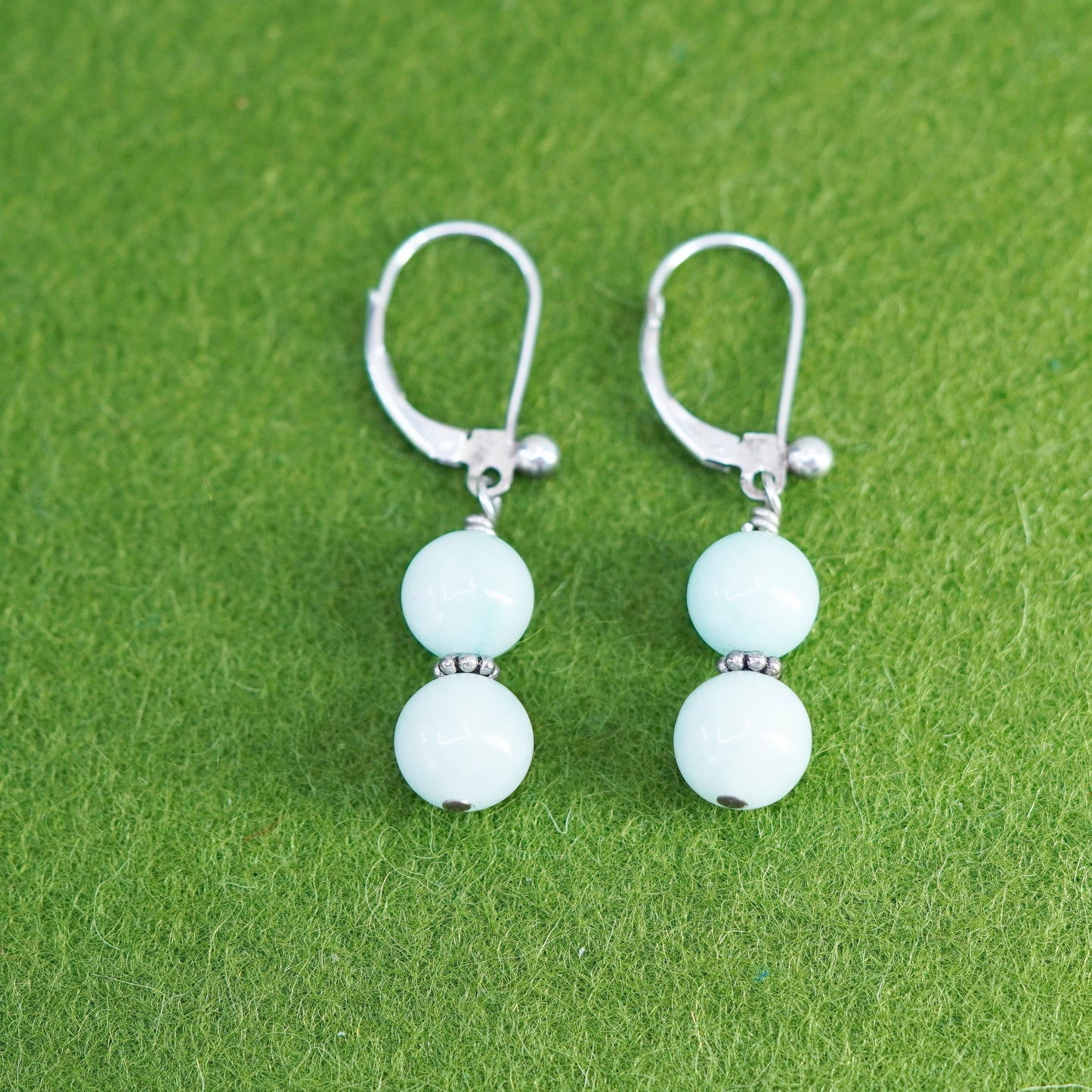 Vintage sterling silver handmade earrings, 925 hooks with jade